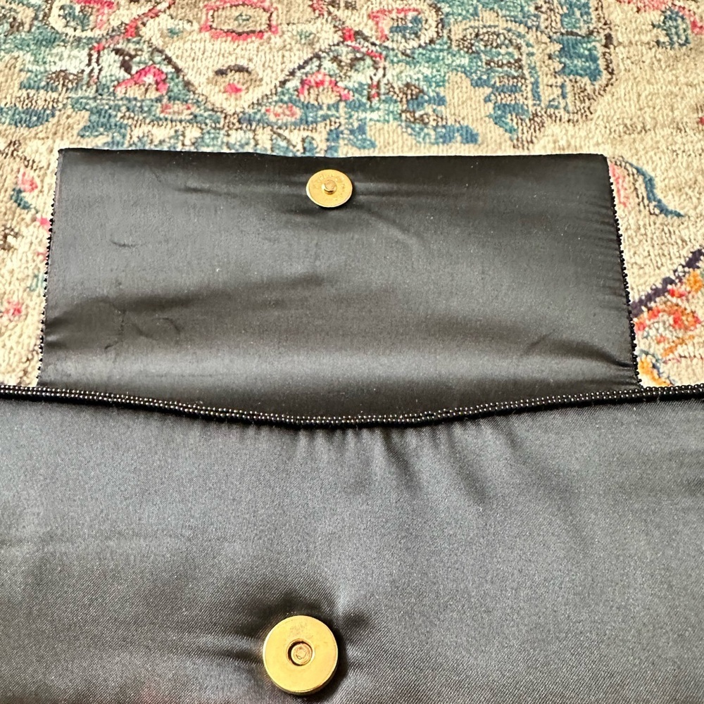WALBORG VINTAGE METALLIC BEADED BLACK BLUE SILVER UNIQUE RAINBOW HANDBAG CLUTCH - Picture 8 of 12